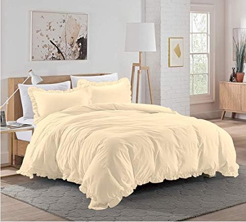 5 Pieces Ruffle Duvet Cover Set with Zipper Closure, 100% Egyptian