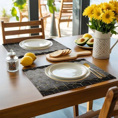 Placemats Set of 8, Gray Mottled Gradient Geometric Washable Table