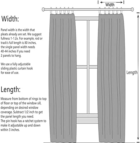 Pinch Pleated Cotton Linen Curtains 108 Inches Long, 1 Panel