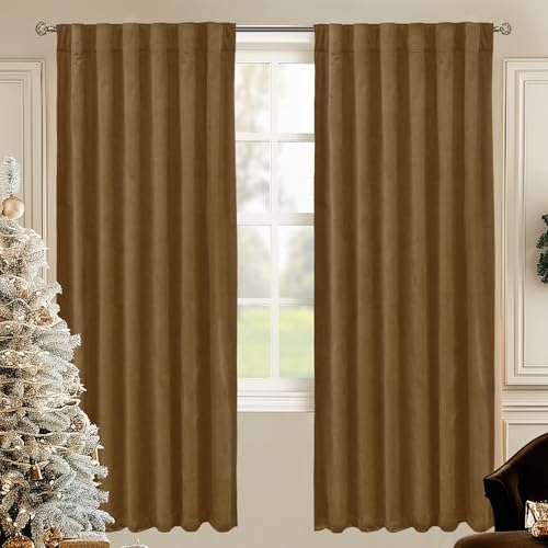 BGment Bronze Brown Velvet Blackout Curtains 72 Inches Long for