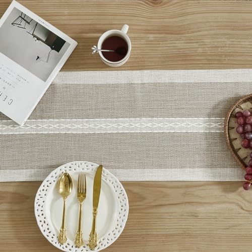 Wracra Embroidered Table Runner Linen Table Runners 108 inches Long