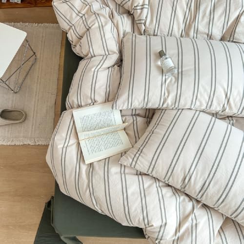 Striped Duvet Cover King Size Beige Grey Green Stripes Bedding Set