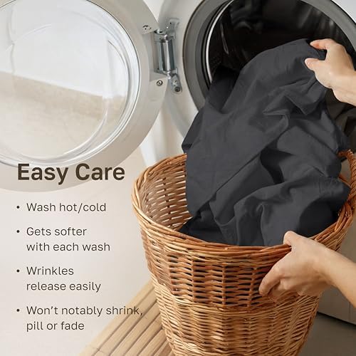 Soft Natural 100% Cotton Sateen Deep Pocket King Sheet Set, Dark Grey