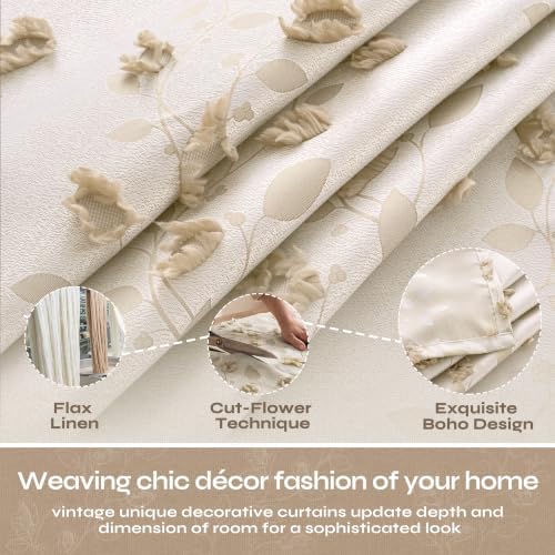 BGment Beige Floral Clip Jacquard Curtains 84 Inches for Living Room