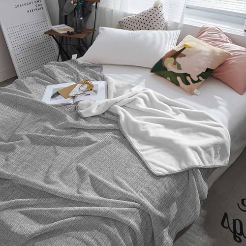 Solid Color Gray Flannel Throw Blanket Fleece Blankets,Vintage Linen