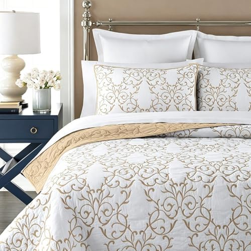 mixinni King Size Quilt Set 3-Piece, Cotton Blend Reversible
