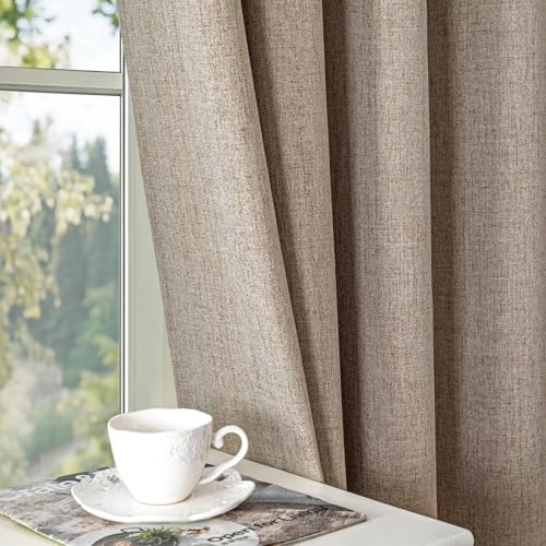 100% Blackout Curtains 108 inch Faux Linen (W52 x L108, Beige)
