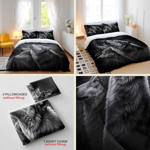 Wolf Animal Sketch Duvet Cover Bedding Sets, Black White Wildlife