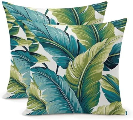 ArogGeld Chinoiserie Pillow Covers Set of 2 Green Tropical Palm Leaves