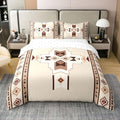 Beige Boho Duvet Cover Queen Size for Kids Boys Teens,Aztec Texture