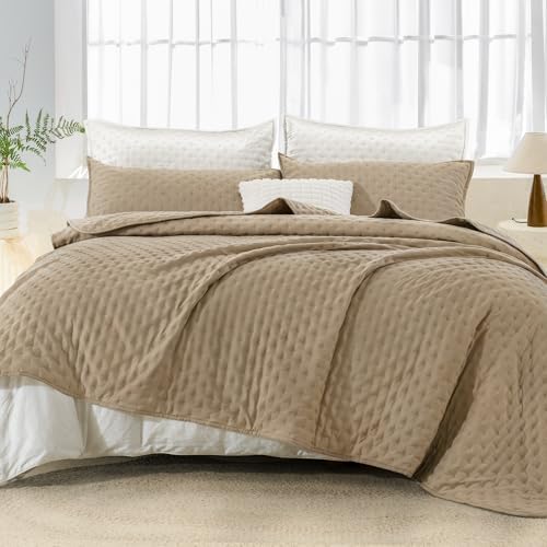 Andency Beige King Size Quilt Bedding Set, 3 Pieces Bedspread Coverlet