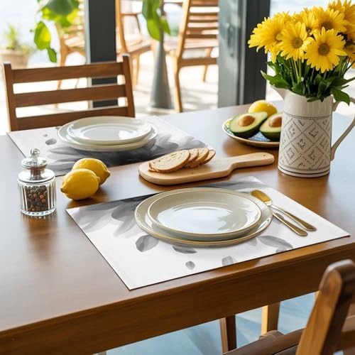 Abstract Gray Flower Texture Placemats Set of 6 Washable Table Mats