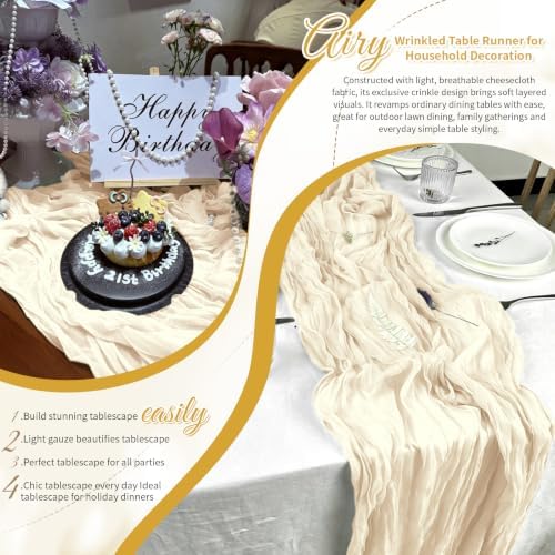 Ivory Boho Cheesecloth Table Runner 12 Pack 17x108 Inch Sheer Gauze