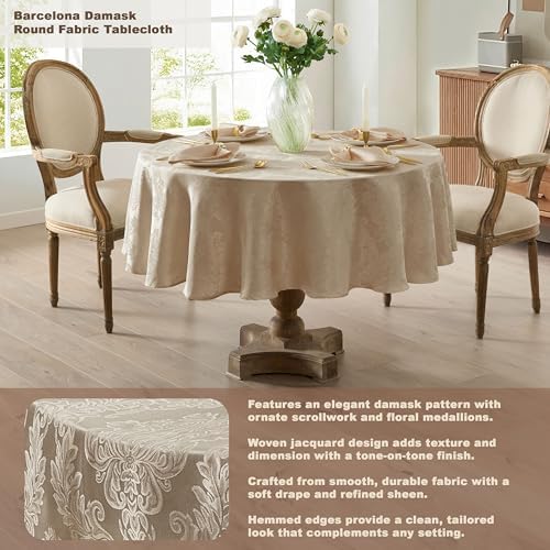 Newbridge Barcelona Damask 70 Inch Round Tablecloth, Golden Beige