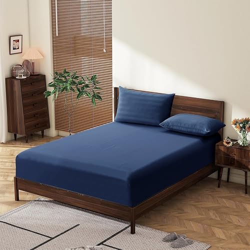 Twin XL Fitted Sheet Only - 100% Cotton 600 Thread Count - Navy Blue