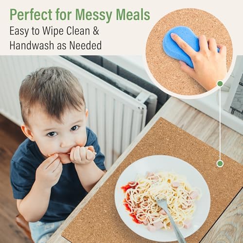 RIMONA'S Heat Resistant Cork Placemats Set of 4, Water Resistant
