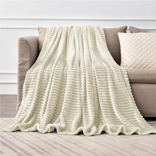 BEDELITE 3D Ribbed Jacquard Beige Blankets Queen Size for Bed, 90x90