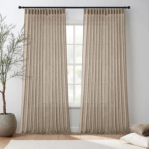 MIULEE Taupe Linen Curtains 84 Inch Length 2 Panels for Bedroom Living