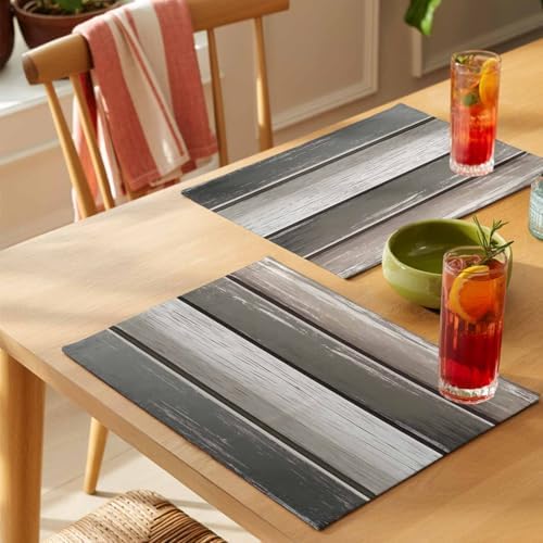 Vintage Antique Wood Board Placemats Set of 6 Washable Table Mats for