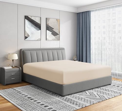 Cathay Home Cal King Fitted Sheet Only, 16" Deep Pocket, Cream