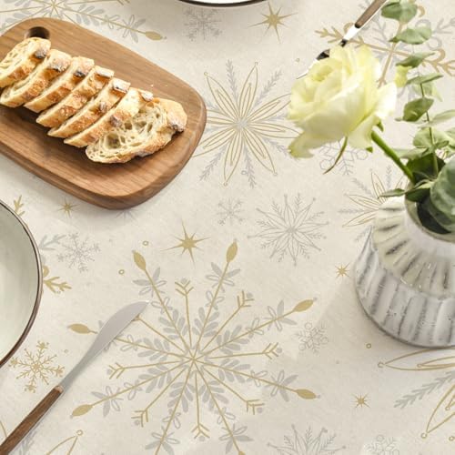Horaldaily Christmas Tablecloth 90 x 90 Inch Round Simple Snow Stick