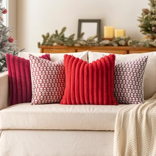 MIULEE Christmas Faux Fur Decorative Throw Pillow Covers 18x18 Set of