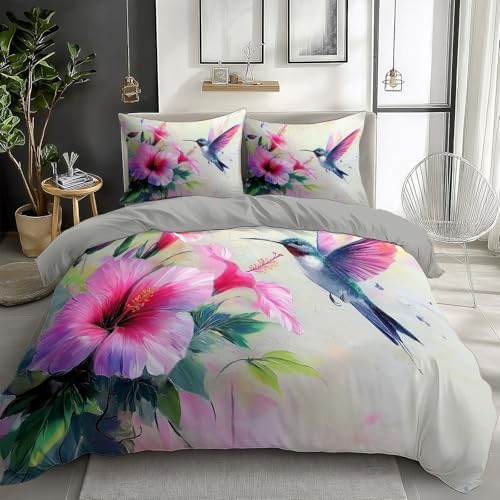 Gray Duvet Cover King Size Duvet Cover Set, with Watercolor Plant