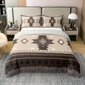 jejeloiu Bohemian Theme Duvet Cover 100% Cotton Queen Size Boho Stripe