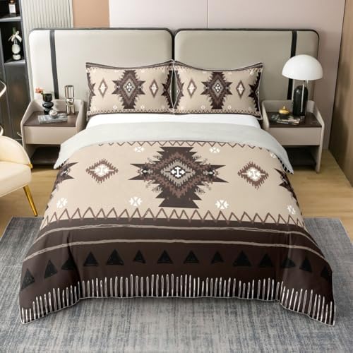 jejeloiu Bohemian Theme Duvet Cover 100% Cotton Queen Size Boho Stripe