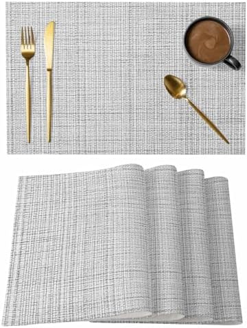 Grey Rustic Placemats Set of 8, Cotton Linen Fabric Place Mats
