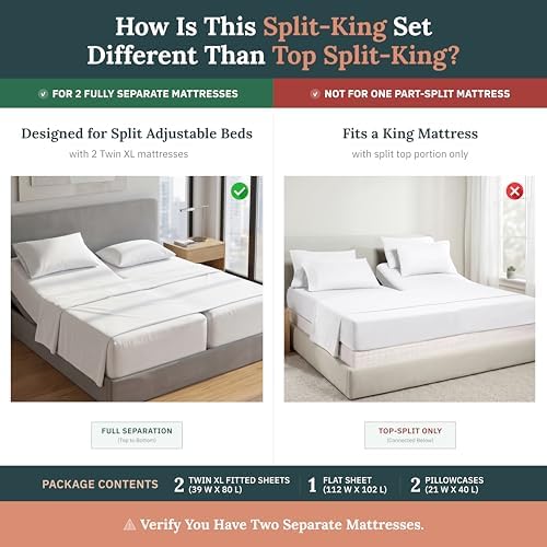 California Design Den Soft 100% Cotton Split King Bed Sheets, 5 Pcs