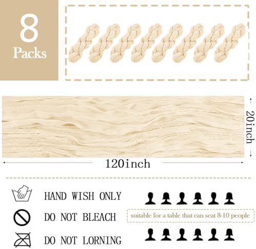 8 Pack Ivory Cheesecloth Table Runner 20 x 120 inch Gauze Table