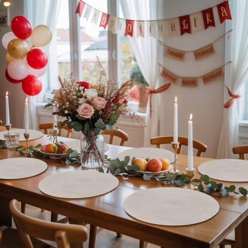 Round Placemats Set of 8 Off White Place Mats Washable Woven Placemat