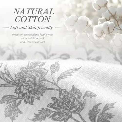 Grey Floral Shower Curtain,Vintage Cotton Cottagecore Gray Shower