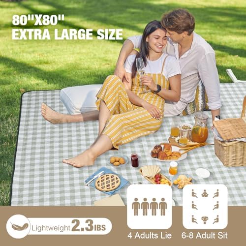 G GOOD GAIN Picnic Blankets Outdoor Extra Large 80"x80", Green