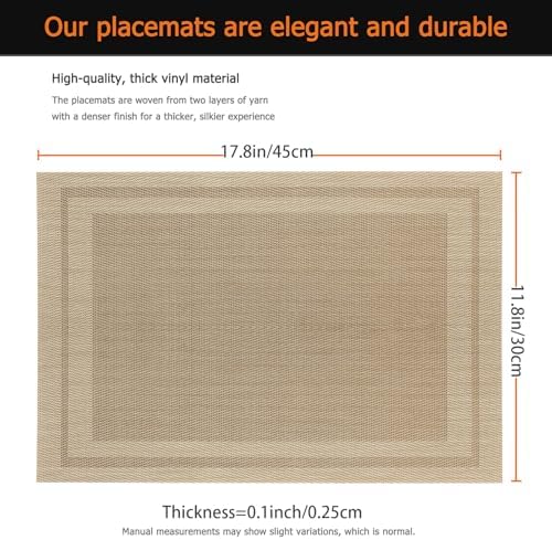 Khaki Vinyl Placemats Set of 6, Heat Resistant Table Placemats