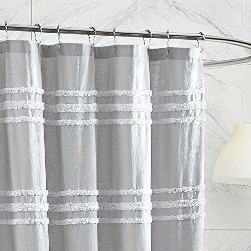 DKNY Chenille Stripe 100% Cotton Fabric Shower Curtain for Bathroom