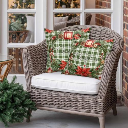 Merry Christmas Outdoor Waterproof Throw Pillow Covers Set of 2