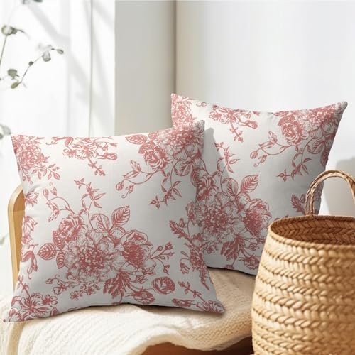 Coral Floral Pillow Covers 20x20 Inch Set of 2 Vintage Flower Coral