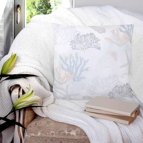 20x20 Pillow Covers Set of 2, Blue Pink Coral Coastal Throw Pillow