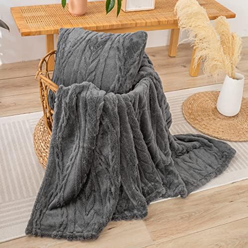 YUSOKI Sherpa Fleece Large Throw Blanket, Grey, 50"x65"