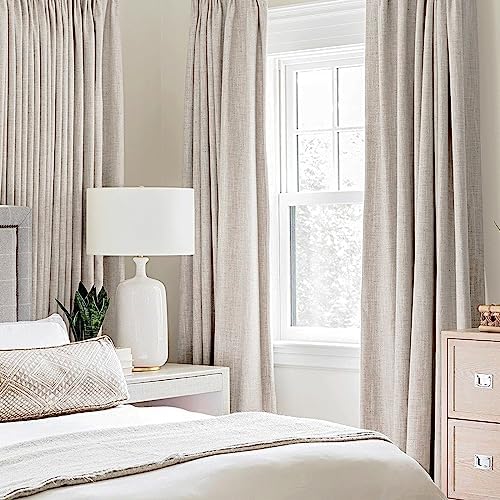 MIULEE 100% Blackout Linen Curtains for Bedroom 52x84 Inches Ivory