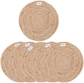 Round Woven Jute Placemats Set of 6, 14 Inch, Natural Braided