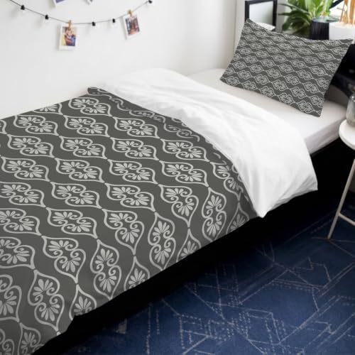 Grey Boho Duvet Cover Full Size,Quilt Cover 86"x90" with Zipper