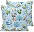 Pillow Covers 20x20 Set of 2, Blue Coral Coastal Throw Pillow Covers