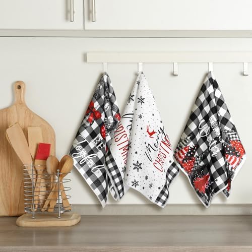 Bencailor 6 Pcs Christmas Kitchen Towels, Black White Plaid