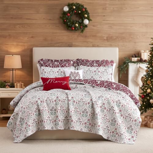 Reversible Christmas Quilt Queen Size/Full Size 7 Piece Set Holiday
