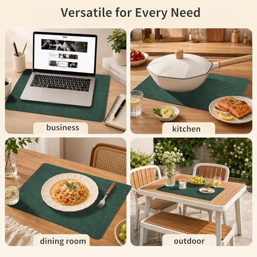 Maxpearl Faux Leather Placemats Set of 6, Easy to Clean, Dark Green
