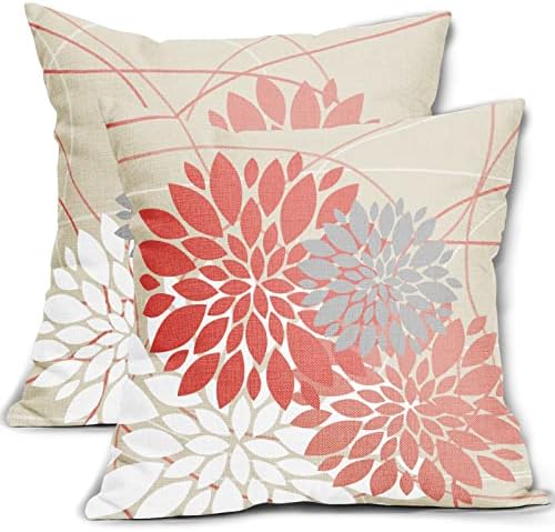 Coral Pillow Covers 18x18 Inch Dahlia Flower Dark and light Coral Pink