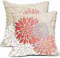 Coral Pillow Covers 18x18 Inch Dahlia Flower Dark and light Coral Pink